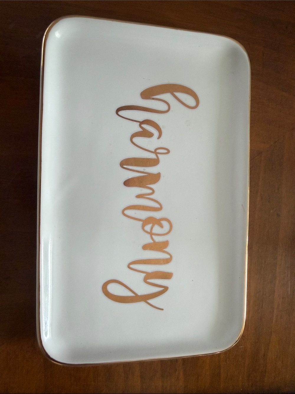Occasionally Made Ceramic Trinket Tray with Rose Gold Script Harmony Gift Bride